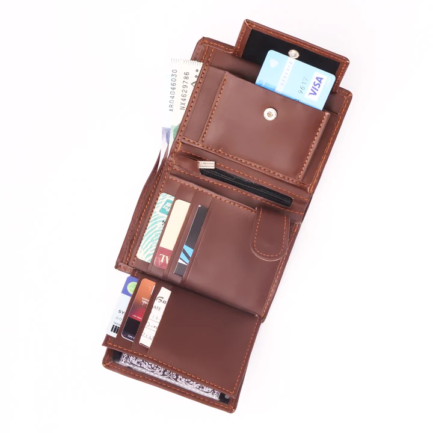 Compact Leather Wallet-brown - Image 3