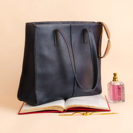 Everyday Women's Leather Zipper Tote Bag-Midnight Blue