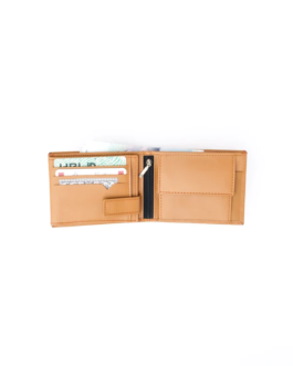 Minimalist Mens Leather Bi-Fold Wallet-camel