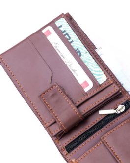 Minimalist Mens Leather Bi-Fold Wallet-brown