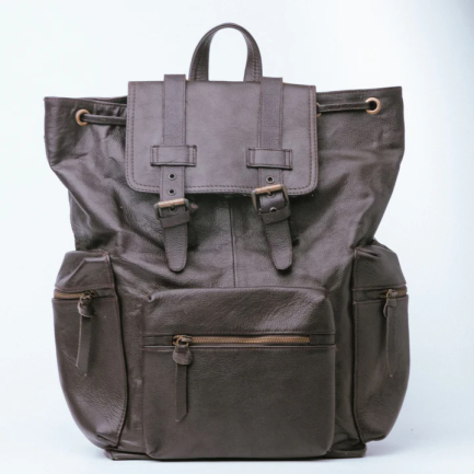 Leather Backpack Travel Laptop Office Bag- Brown