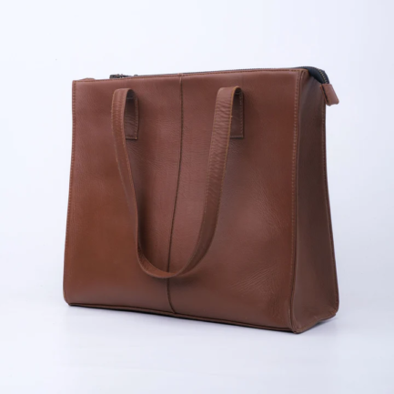 Everyday Women's Leather Zipper Tote Bag-Tan Brown - Image 2