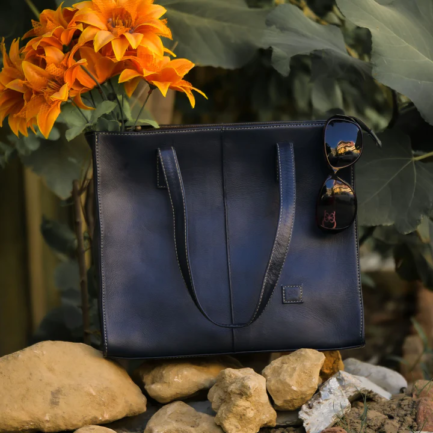 Everyday Women's Leather Zipper Tote Bag-Midnight Blue - Image 3