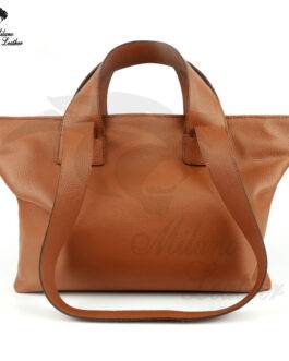 Brown-Women’s Leather Zipper Tote Bag