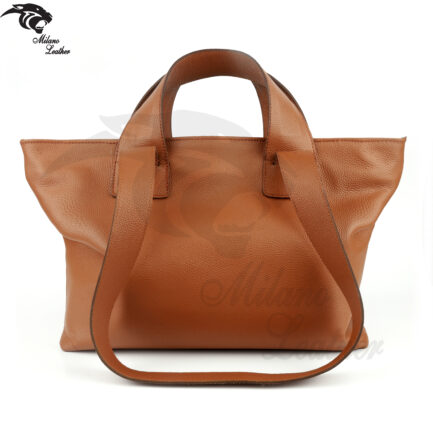 Brown-Women's Leather Zipper Tote Bag