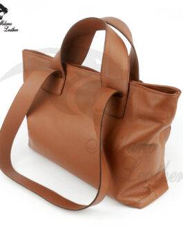 Brown-Women’s Leather Zipper Tote Bag