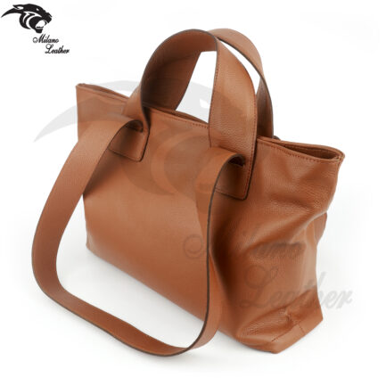 Brown-Women's Leather Zipper Tote Bag - Image 2