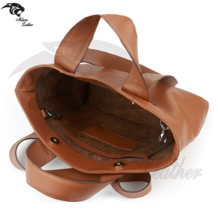 Brown-Women's Leather Zipper Tote Bag - Image 3