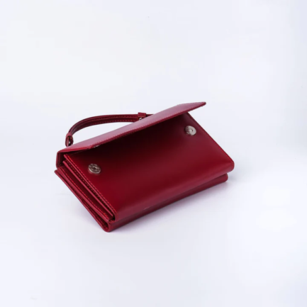 Womens Handle Leather Clutch Wallet-Red - Image 2