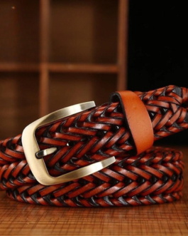 Stylish Braided Men’s Leather Belt-Tan Color