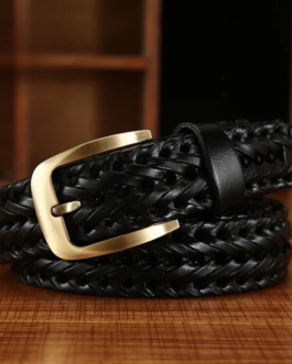 Stylish Braided Men’s Leather Belt-Black Color