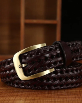 Stylish Braided Men’s Leather Belt-Dark Brown