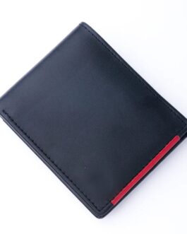 Mens Pure Leather Wallet Bifold Red Stripe