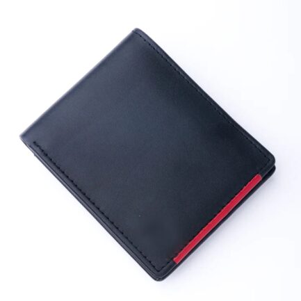 Mens Pure Leather Wallet Bifold Red Stripe