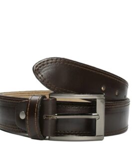 Mens Double Stitch Laminated Leather Belt-Brown