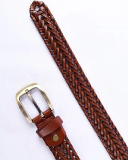 Stylish Braided Men’s Leather Belt-Tan Color