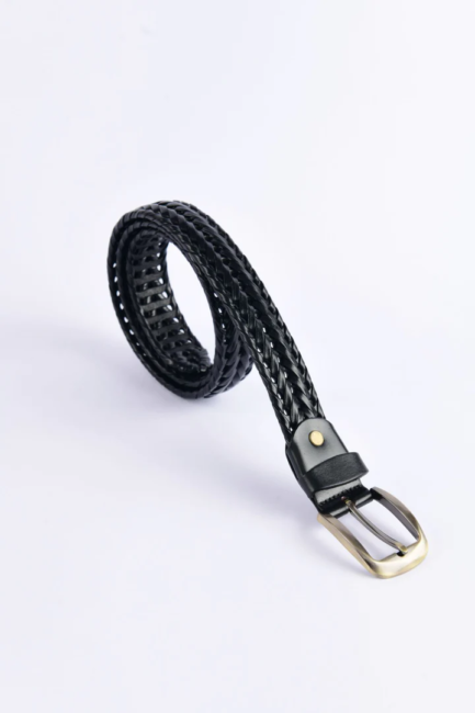 Stylish Braided Men's Leather Belt-Black Color - Image 2