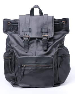 Leather Backpack Travel Laptop Office Bag- Granite Black