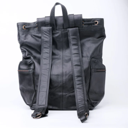 Leather Backpack Travel Laptop Office Bag- Granite Black - Image 4