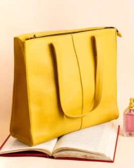 Women’s Leather Zipper Tote Bag-Mustard Yellow