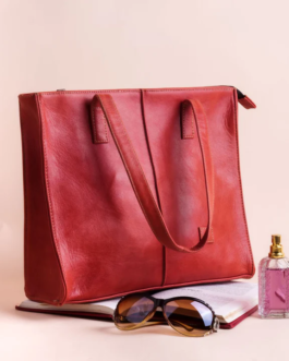 Women’s Leather Zipper Tote Bag-Candy Red