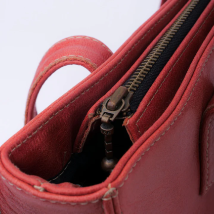 Women's Leather Zipper Tote Bag-Candy Red - Image 3