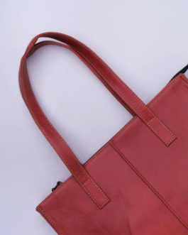 Women’s Leather Zipper Tote Bag-Candy Red