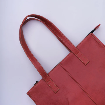 Women's Leather Zipper Tote Bag-Candy Red - Image 2