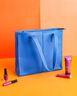 Women’s Leather Zipper Tote Bag-Royal Blue