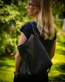 TURKISH TOTE BLACK BAG – MILANO LEATHER HERRINGBONE BAG