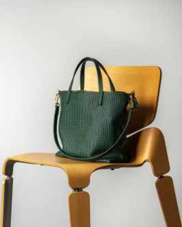 TURKISH TOTE BAG GREEN – MILANO LEATHER HERRINGBONE ZIPPER BAG