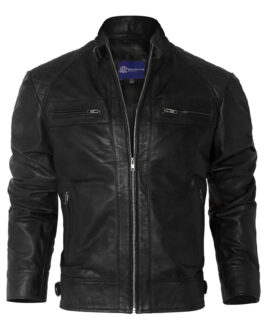 Mens Distressed Black Motorcycle Leather Jacket