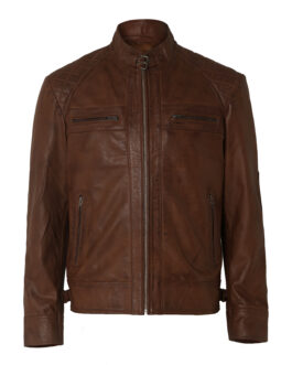 Mens Distressed Brown Motorcycle Leather Jacket