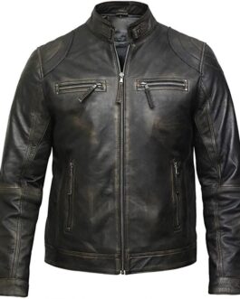 Men Plain Black Vintage Leather Jacket