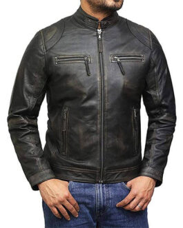 Men Plain Black Vintage Leather Jacket