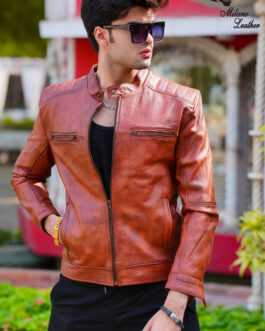 Men Brown Leather Jacket ML-jk002