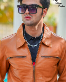 Men Tan Leather Jacket ML-jk005