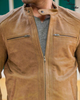 Men Camel Leather Jacket ML-jk009