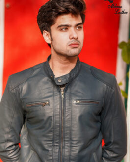 Men Navy Blue Leather Jacket ML-jk0010