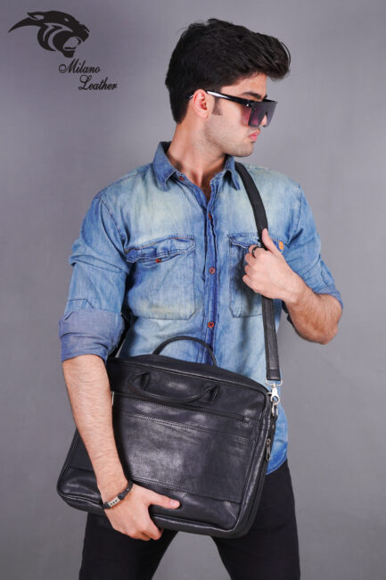 Leather Laptop Bag Black ML-LB003 - Image 2