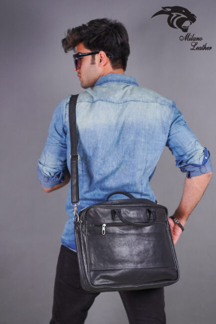 Leather Laptop Bag Black ML-LB003 - Image 3