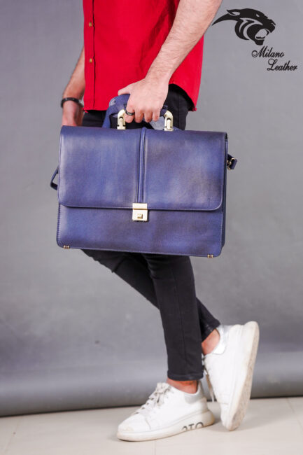 Leather Laptop Bag Blue ML-LB004 - Image 4