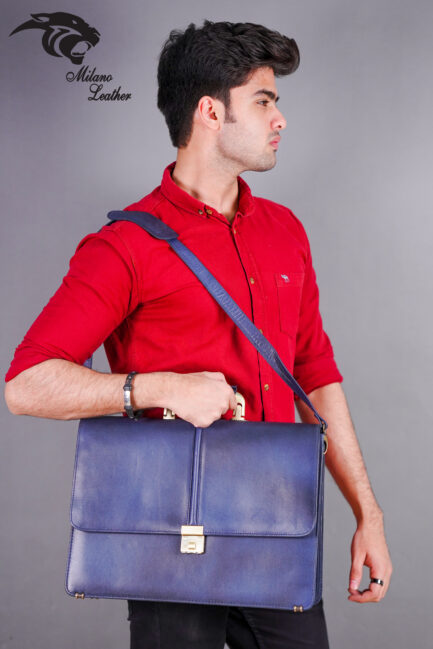 Leather Laptop Bag Blue ML-LB004 - Image 3