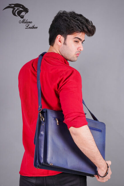 Leather Laptop Bag Blue ML-LB004 - Image 2